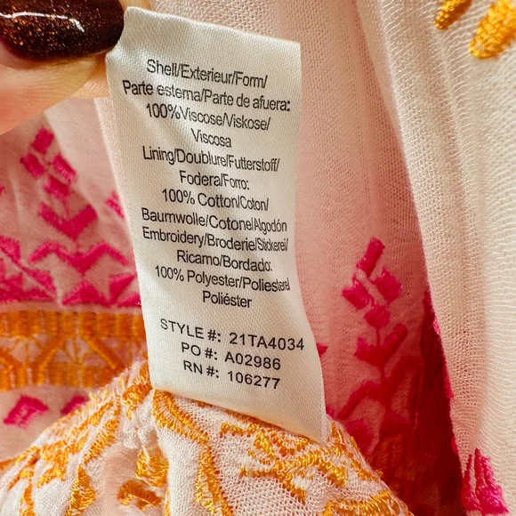 HALE BOB Piera GAUZE EMBROIDERED White + Pink Tiered MAXI SKIRT Layered WOMENS M - Picture 9 of 9